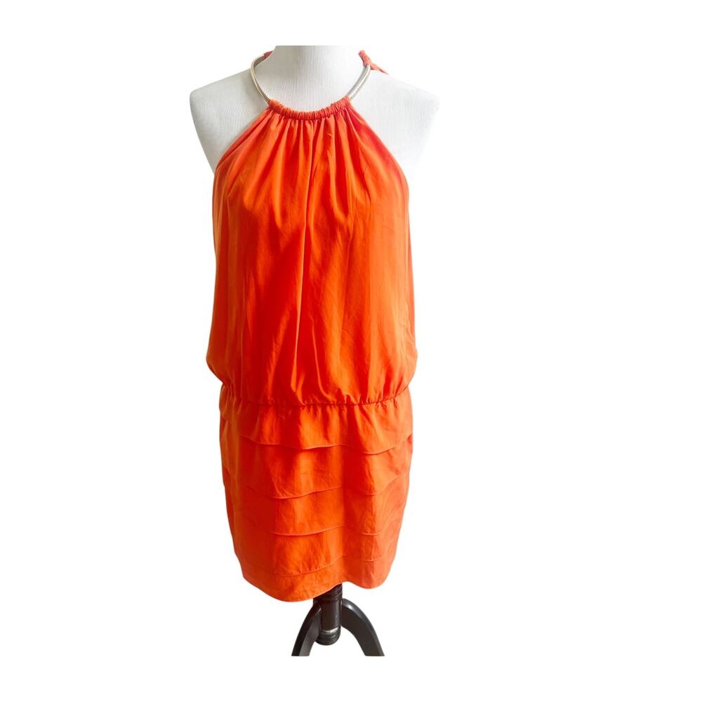 Laundry By Shelli Segal Dress Orange Tiered Chain Collar Halter Neck Cocktail 12